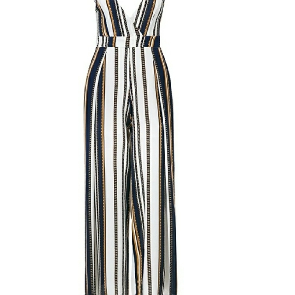 Striped v Neck Jumpsuit - Picture 4 of 7
